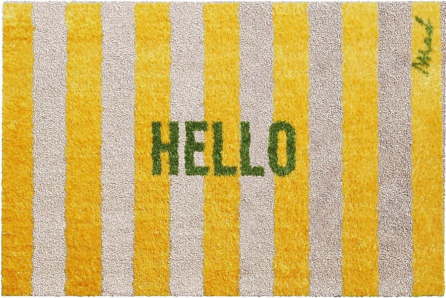 Mad about Mats Fußmatte Indoor Hello gestreift Print rutschfest, gelb grün günstig online kaufen