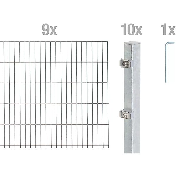 Metallzaun Grund-Set Doppelstabmatte feuerverzinkt 9 x 2 m x 1,4 m günstig online kaufen