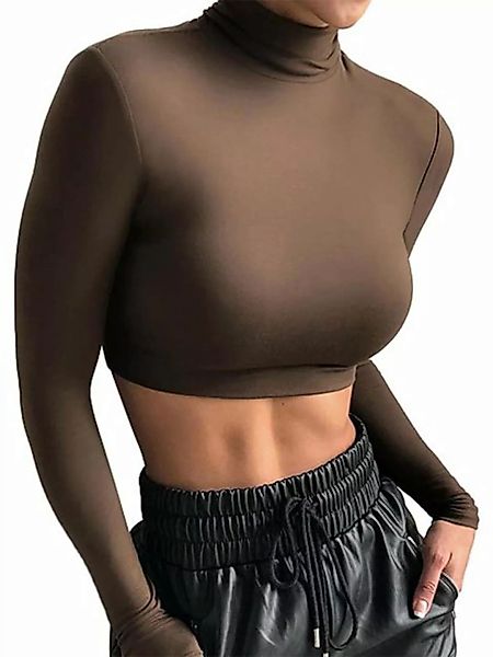 KIKI T-Shirt Hoher Kragen Langarm Damen Top Elegant Slim Fit Basic T-Shirt günstig online kaufen