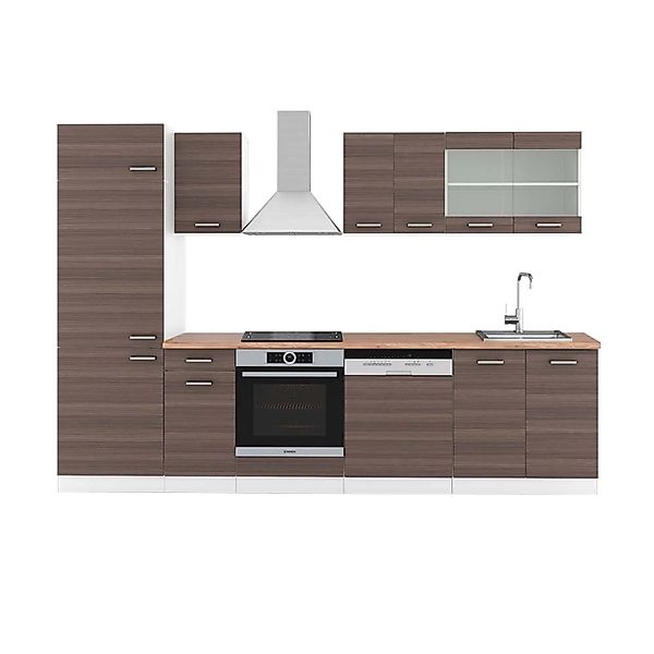 Vicco R-Line Küchenzeile Edelgrau/Weiß 300 cm AP Eiche ohne E-Geräte günstig online kaufen