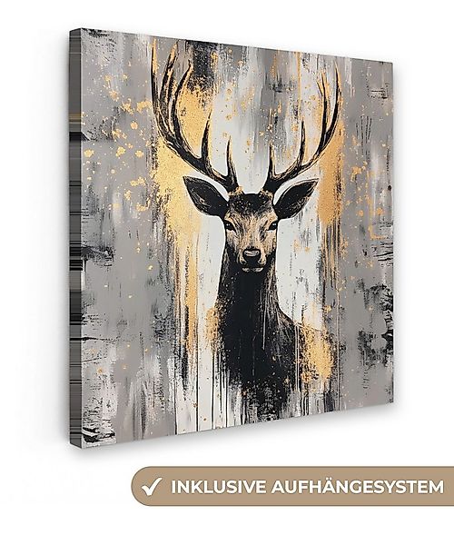 OneMillionCanvasses® Leinwandbild Abstrakt - Hirsch - Geweih - Gold, Fotodr günstig online kaufen