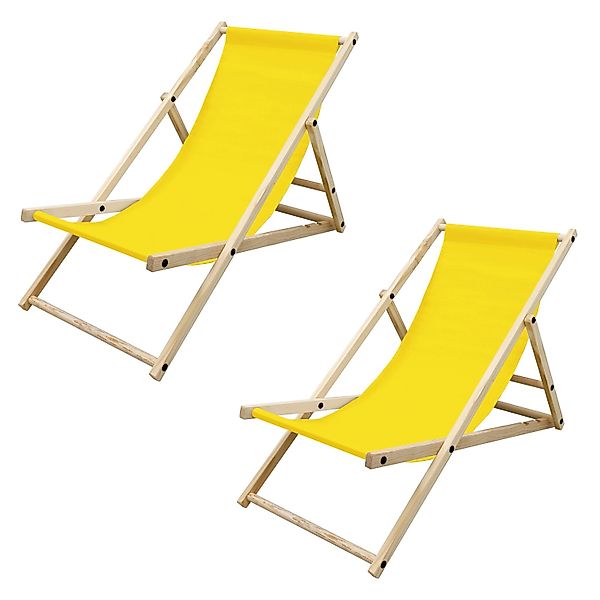 ECD Germany 2Er Set Liegestuhl Klappbar Gelb aus Holz Verstellbare Rückenle günstig online kaufen