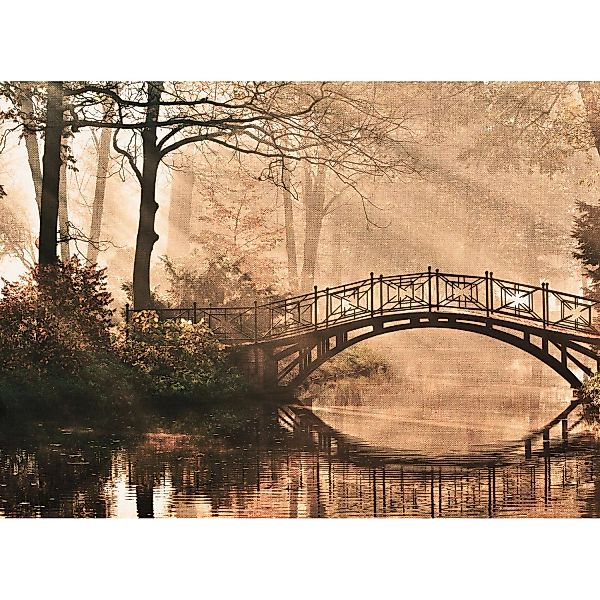 Fototapete Brücke Fluss Wald Grün Braun  3,50 m x 2,55 m FSC® günstig online kaufen