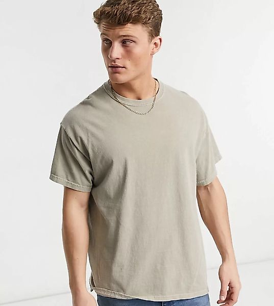 New Look – Oversize-T-Shirt in überfärbtem Stein-Neutral günstig online kaufen