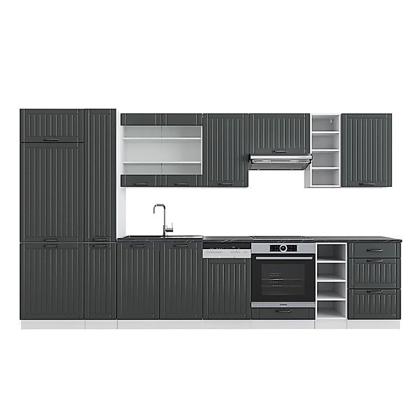 Vicco Fame-Line Küchenzeile Anthrazit Landhaus/Weiß 355 cm mit Hochschranko günstig online kaufen
