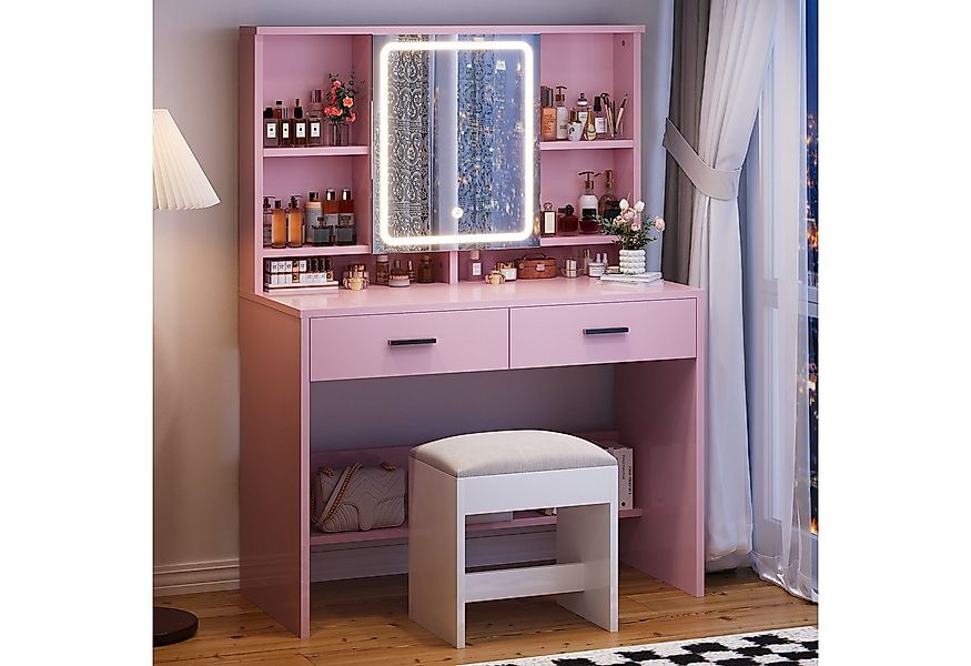 HOMALL Schminktisch Schminktisch mit Spiegel und LED 2 Schubladen und 6 Abl günstig online kaufen