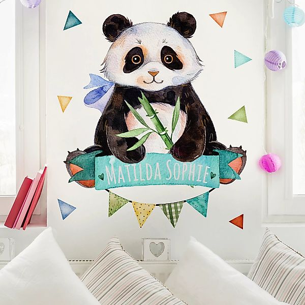 Wunschtext-Wandtattoo Kinderzimmer Pandabär Aquarell mit Wunschtext günstig online kaufen