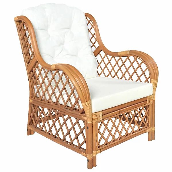 Sessel Mit Kissen Hellbraun Natur-rattan Und Leinen günstig online kaufen