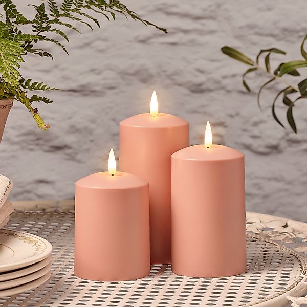 TruGlow® LED Outdoor Kerzen Trio terracottafarben mit Fernbedienung günstig online kaufen