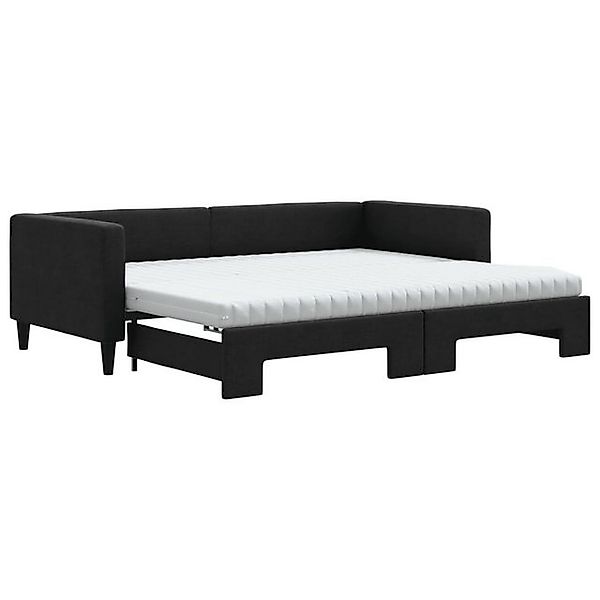 vidaXL Gästebett Tagesbett Ausziehbar mit Matratzen Schwarz 90x200 cm Stoff günstig online kaufen