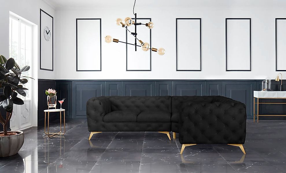 Leonique Chesterfield-Sofa "Ecksofa GLYNIS L-Form mit Wellenunterfederung, günstig online kaufen