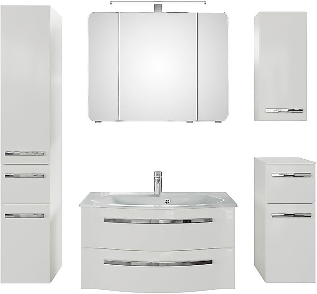Saphir Badmöbel-Set "Serie 4005, vormontiert, Glaswaschbecken, Spiegelschra günstig online kaufen