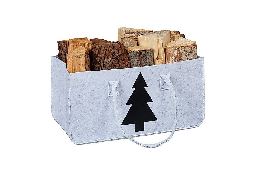 relaxdays Holztragetasche Kaminholztasche aus Filz mit Motiv günstig online kaufen