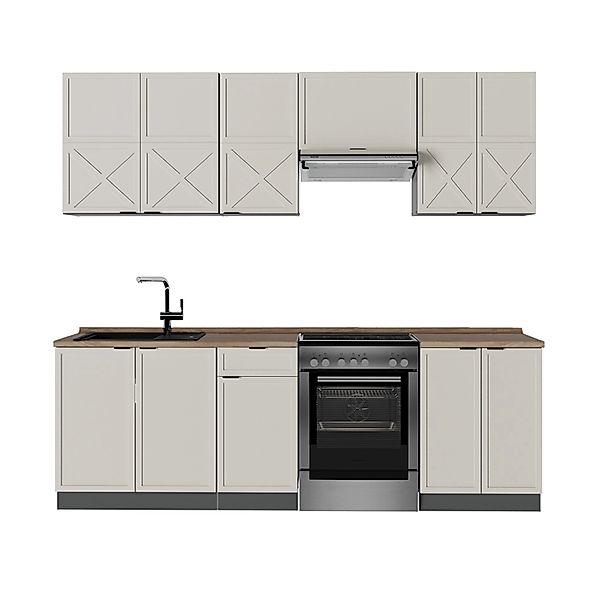 Vicco Fame-Line Küchenzeile GrauBeige/Anthrazit 240 cm AP Eiche ohne E-Gerä günstig online kaufen