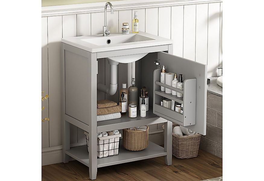 Flieks Waschtisch (1-St., Badschrank mit Keramikbecken und Lagerregal), Was günstig online kaufen