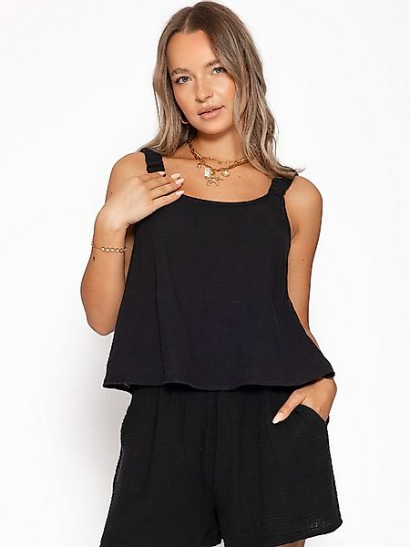 SASSYCLASSY T-Shirt Musselin Top mit gerafften Trägern für Damen Luftiges B günstig online kaufen