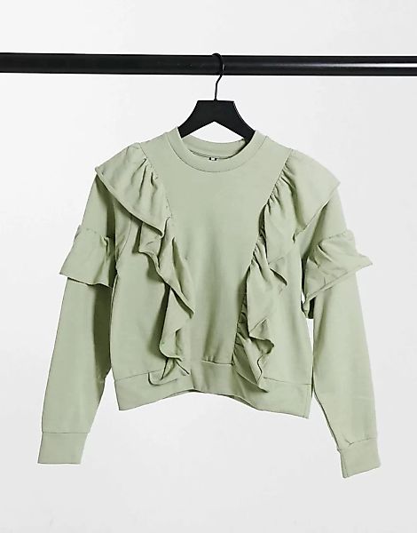 Influence – Sweatshirt mit Rüschendetails in Salbeigrün günstig online kaufen