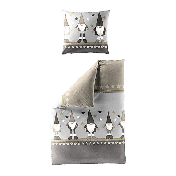Bettwäsche Bierbaum Biber 4104-80 Wichtel Sterne beige grau 135x200 günstig online kaufen