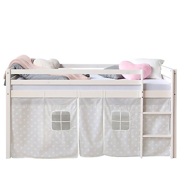 Homestyle4u Hochbett 90x200 mit Vorhang in Weiß Sterne 1888 günstig online kaufen