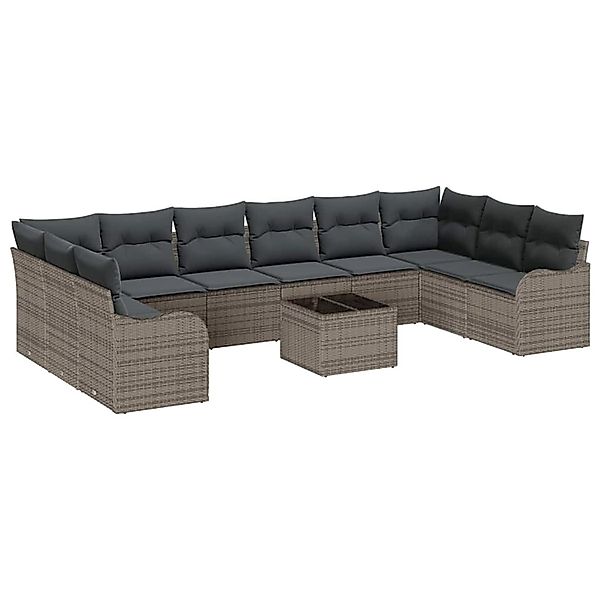 vidaXL Garten-Sofa-Set mit Kissen 11-Tlg Grau Poly Rattan 3354558 günstig online kaufen