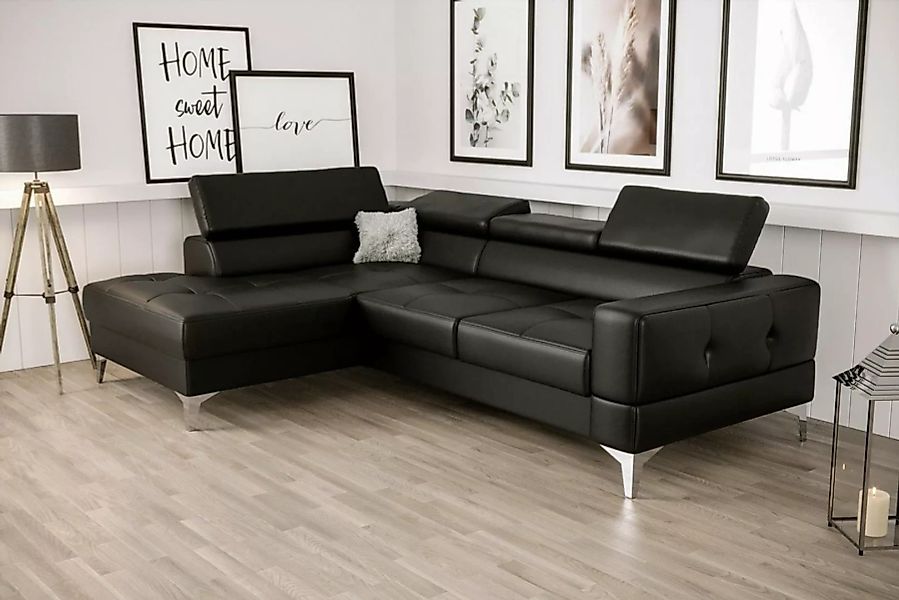 JVmoebel Ecksofa, L-Form Möbel Design Schwarz Leder Holz Neu Modern Luxus I günstig online kaufen