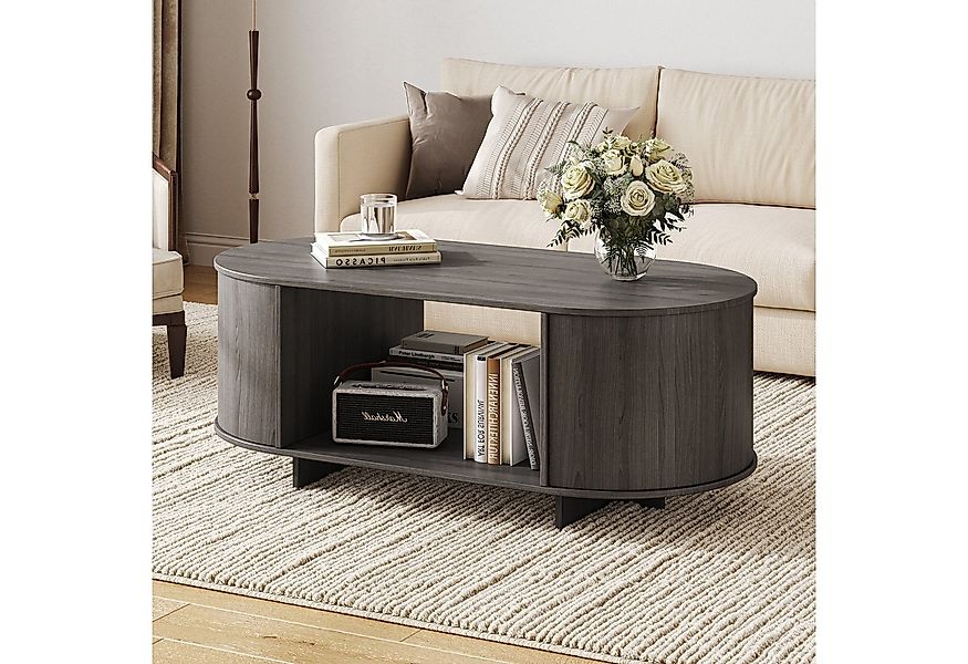 SVEYLXA Couchtisch Ovale Couchtisch mit offenem Regalbrett im Landhausstil günstig online kaufen