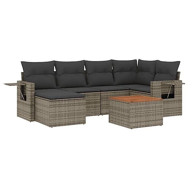 vidaXL 7-Tlg Garten-Sofagarnitur mit Kissen Grau Poly Rattan 3224667 günstig online kaufen