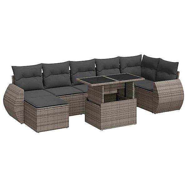 vidaXL 8-Tlg Garten-Sofagarnitur mit Kissen Grau Poly Rattan 3326681 günstig online kaufen