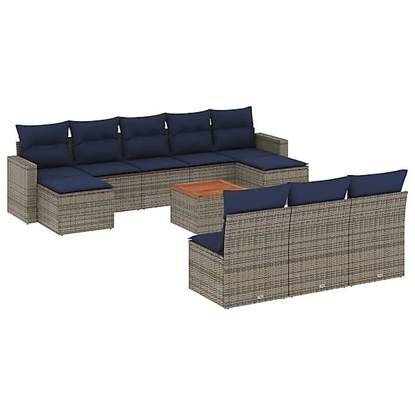 vidaXL 11-Tlg Gartensofa-Set mit Kissen Grau Polyrattan 3256663 günstig online kaufen