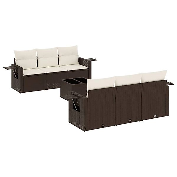 vidaXL 7-Tlg Garten-Sofagarnitur mit Kissen Braun Poly Rattan 3219912 günstig online kaufen