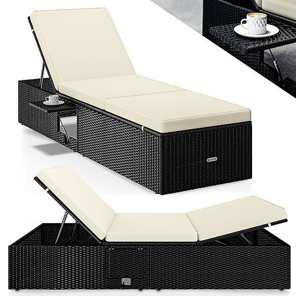 Polyrattan Gartenliege Schwarz/Creme 200x58x33cm günstig online kaufen