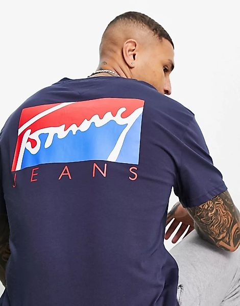 Tommy Jeans – T-Shirt in Marineblau mit Logoschriftzug vorne und hinten im günstig online kaufen