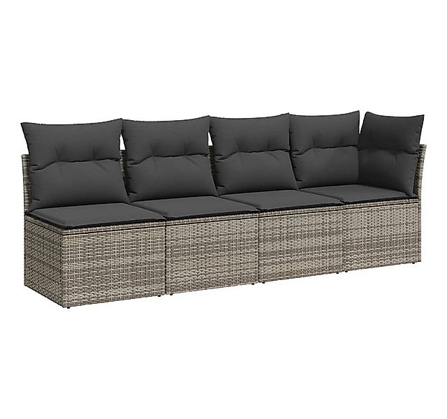 vidaXL Loungesofa Gartensofa mit Kissen 4-Sitzer Grau Poly Rattan, 1 Teile günstig online kaufen