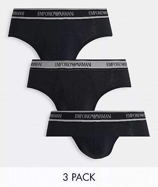 Emporio Armani – Bodywear – 3er-Pack Slips in Schwarz mit Logobund günstig online kaufen