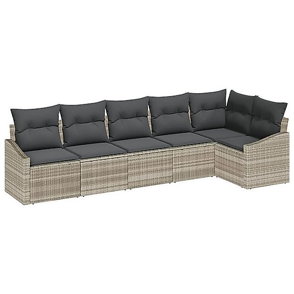 vidaXL Loungesofa 6-tlg. Garten-Sofagarnitur mit Kissen Hellgrau Poly Ratta günstig online kaufen