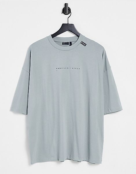 ASOS – Unrvlld Spply – Oversize-T-Shirt mit Logoprint in Dunkelgrau günstig online kaufen