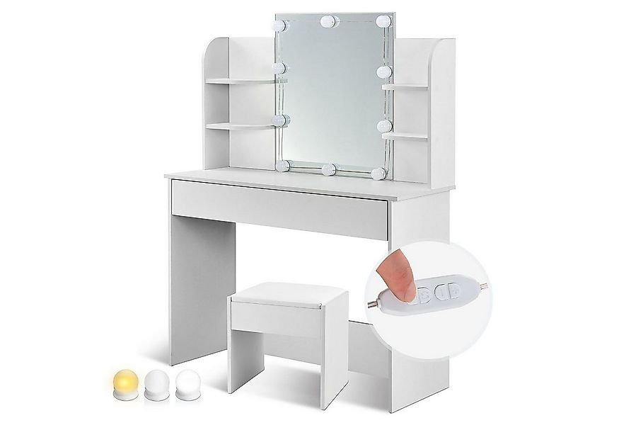 Juskys Schminktisch Bella, Inkl. Hocker Melly & LED Beleuchtung, Spiegel, S günstig online kaufen