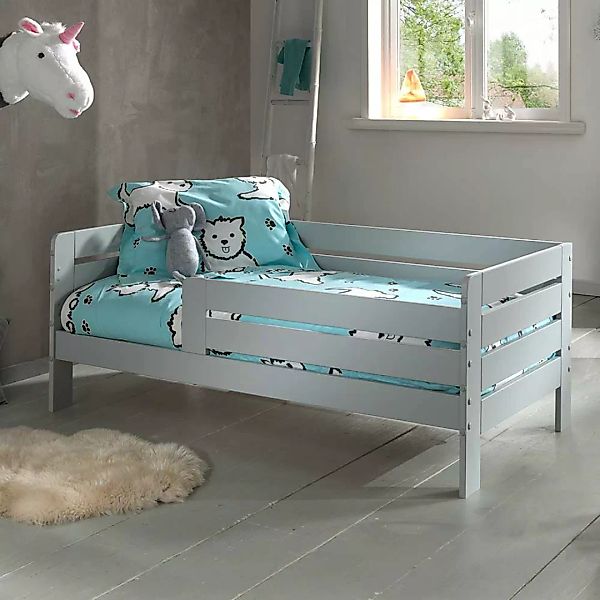 Graues Kinderbett mit Rausfallschutz 70x140 cm Liegefläche günstig online kaufen