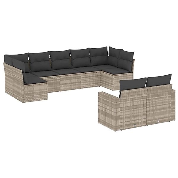 vidaXL 9-Tlg Garten-Sofagarnitur mit Kissen Hellgrau Poly Rattan 3219412 günstig online kaufen