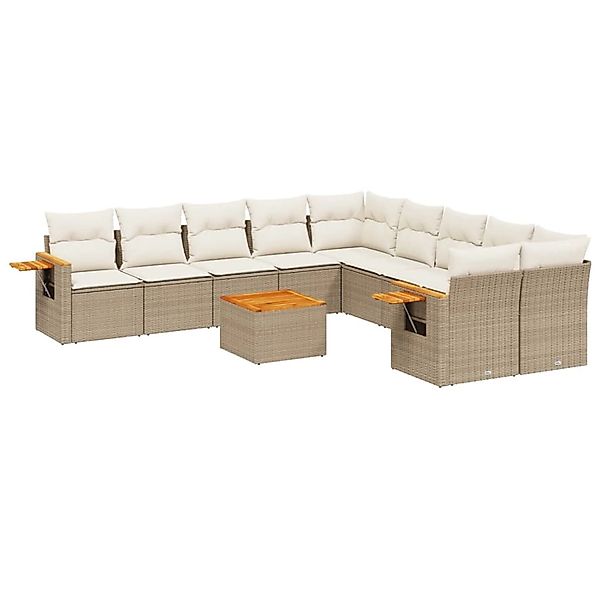 vidaXL 11-Tlg Garten-Sofagarnitur mit Kissen Beige Poly Rattan 3259601 günstig online kaufen