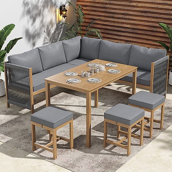 Merax Garten-Essgruppe mit Akazierahmen und Seilgeflecht, günstig online kaufen