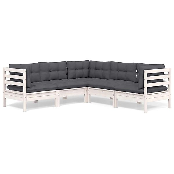 vidaXL 5-Tlg Garten-Lounge-Set mit Kissen Weiß Kiefer Massivholz 3096672 günstig online kaufen