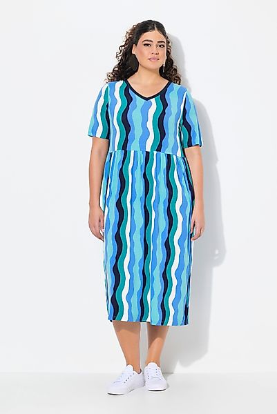 Ulla Popken Jerseykleid Midikleid Wellenmuster A-Linie günstig online kaufen