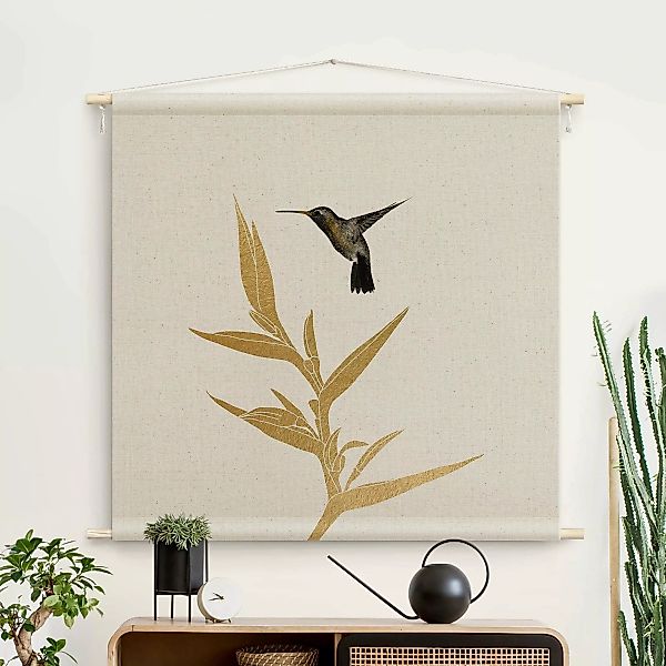 Wandteppich Kolibri und tropische goldene Blüte II günstig online kaufen