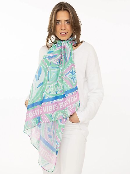 Zwillingsherz Modeschal ""Paisley"" transparent, aquarell Print, Schriftzug günstig online kaufen