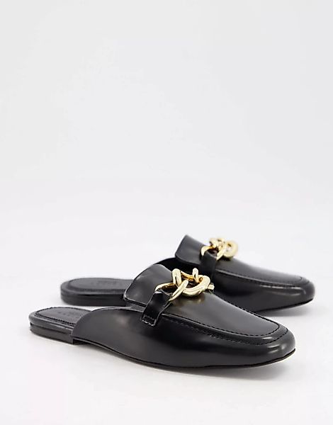 ASOS DESIGN – Mischa – Loafer aus schwarzem Leder mit Kettendetail günstig online kaufen
