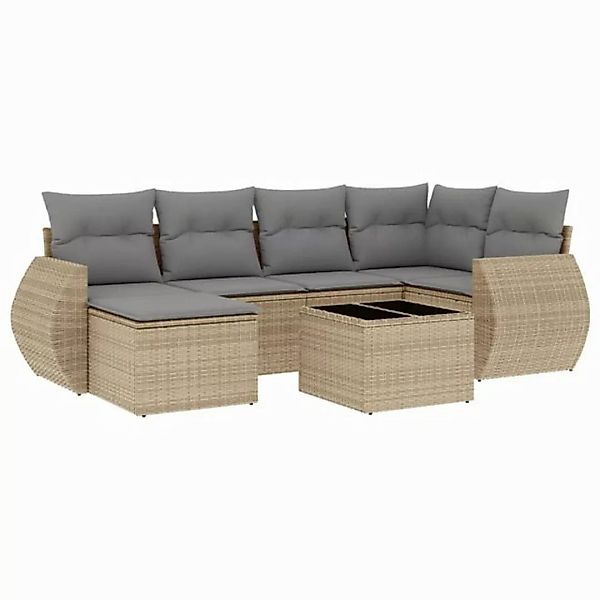 vidaXL Sofaelement 7-tlg. Garten-Sofagarnitur mit Kissen Beige Poly Rattan günstig online kaufen