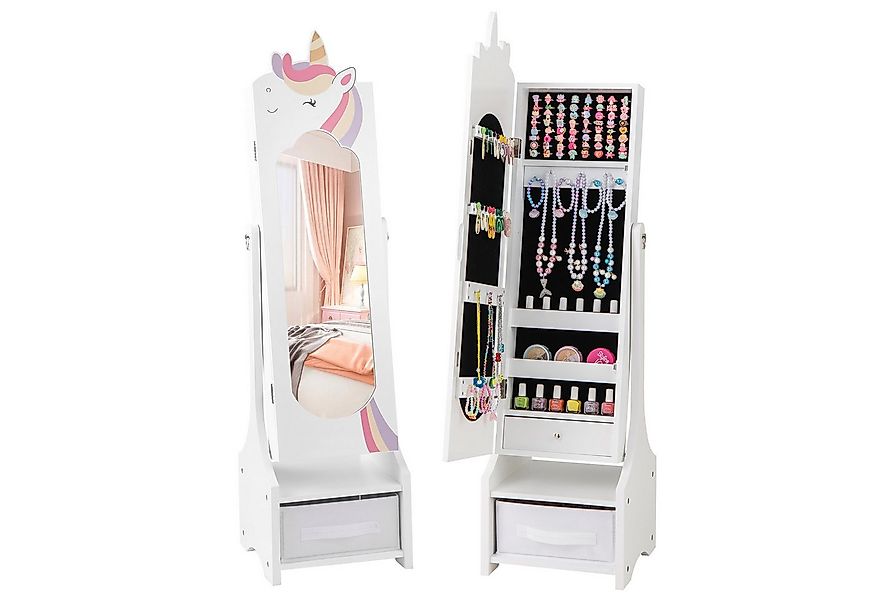COSTWAY Schmuckschrank Kinder Spiegelschrank mit Aufbewahrunskorb günstig online kaufen