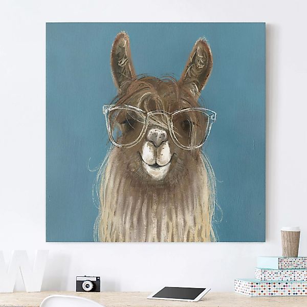 Leinwandbild Tiere - Quadrat Lama mit Brille III günstig online kaufen