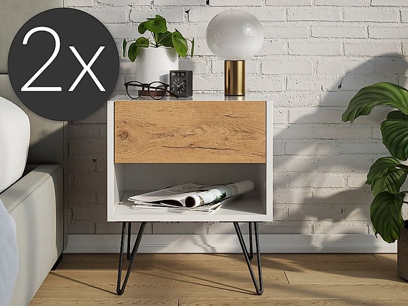 Magnolia Home Nachttisch 2er Set Nachttisch Dion 40cm SoftClose stehend Wei günstig online kaufen